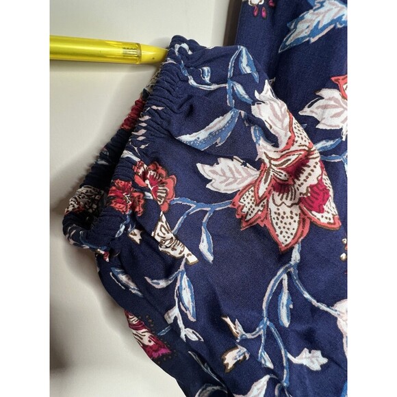 Old Navy Womens Swing Dress Sz L Navy Floral Long Sleeve Keyhole Flowy Causal - Picture 6 of 9